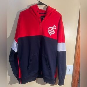 Men’s Rocawear Navy Red White Full Zip Hooded Sweatshirt Size XL